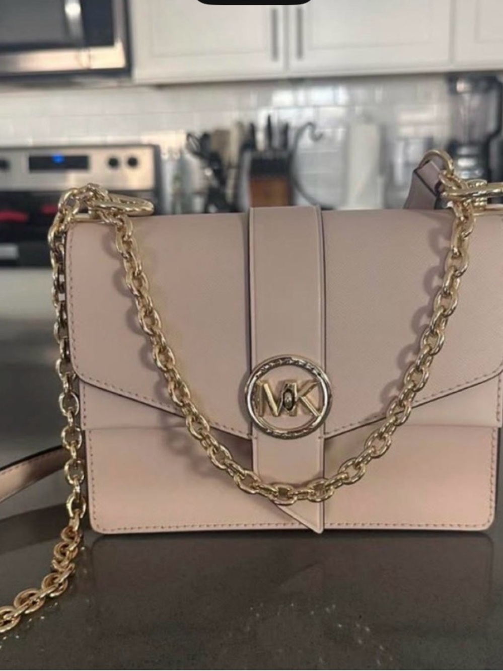 Michael Kors Blush Leather Shoulder Bag with Gold Chain